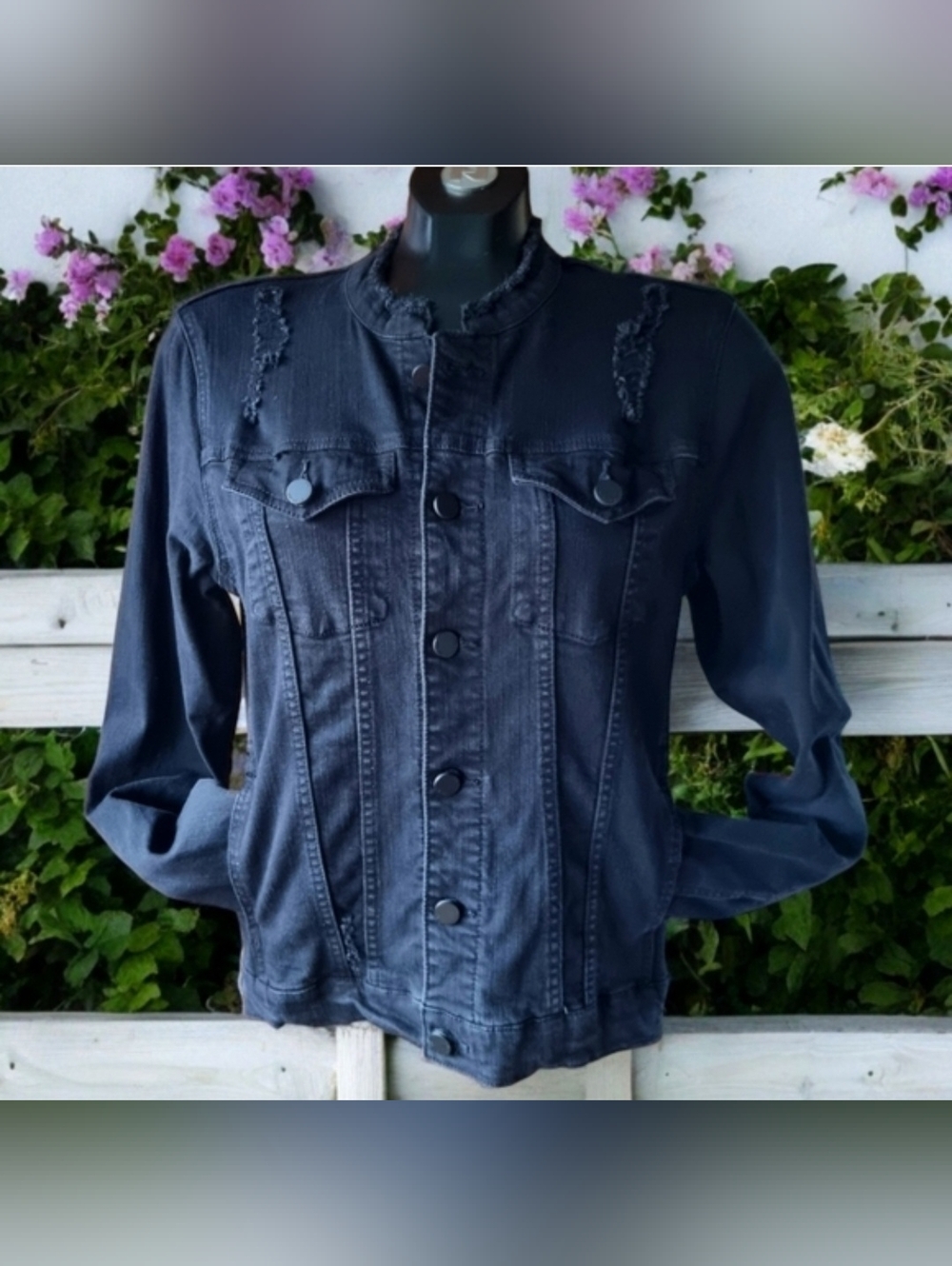 Rachel Roy Women’s Distressed Black Denim Jacket Size L